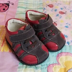 See Kai Run Red Leather and Brown Suede Baby Shoes Size 4